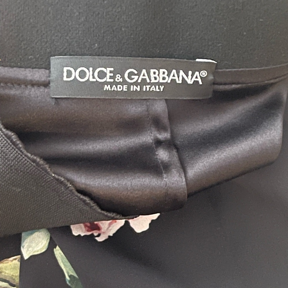 Dolce & Gabbana Silk Skirt Black Green Pink Floral Print Scalloped Grosgrain Zip - Picture 6 of 11